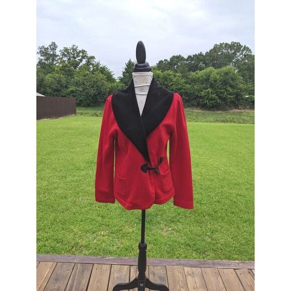 LAUREN RALPH LAUREN Red Jacket Velour Shawl Collar Toggle Closure L - Picture 3 of 12